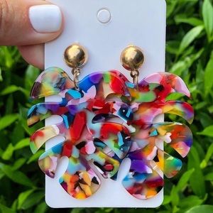 New Bright Multicolored Palm Leave Earrings
